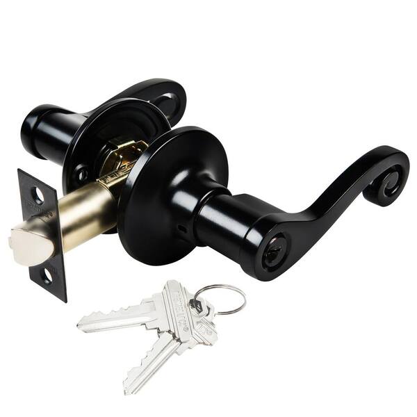KNOBWELL 2-Pack Matte Black Door Handles - Keyed Entry Lever Sets For Exterior Doors