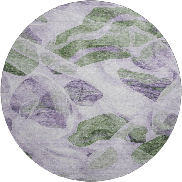 Mayfield Premium Machine Washable Abstract AMF1863 Lavender 8 ft. x 8 ft. Round Rug