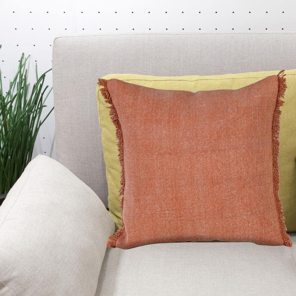 Adobe Brown Stonewash Cotton Fringe Throw Pillow