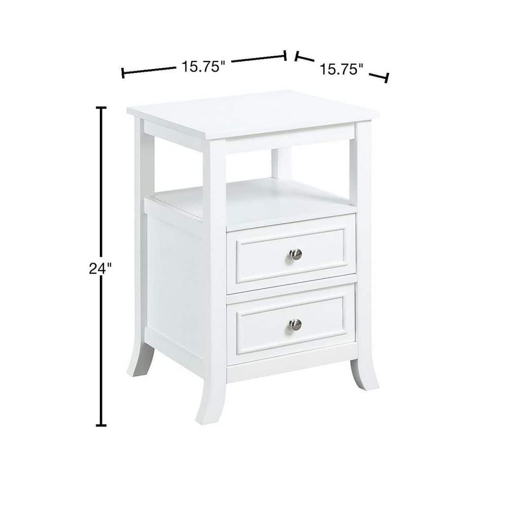 White Wood End Table with Storage Drawers and Shelf