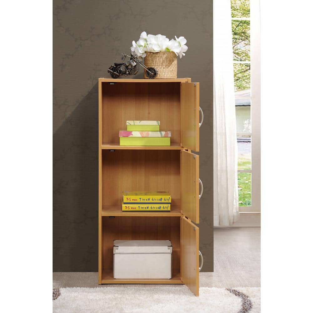 Beech 3-Door Office Storage Cabinet with Silver Handles