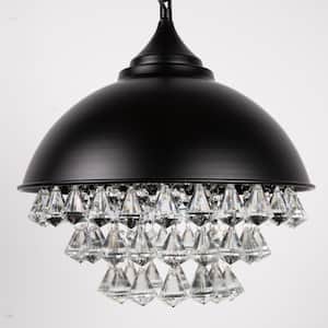 1-Light Crystal Black Metal Dome Industrial Pendant Light Modern Rustic Chandelier for Kitchen Foyer Hallway