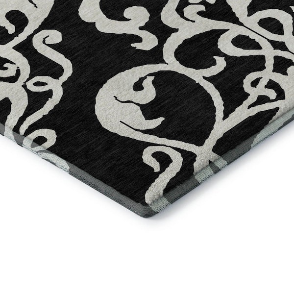 Mayfield Premium Machine Washable Abstract AMF973 Black 3 ft. x 5 ft. Area Rug