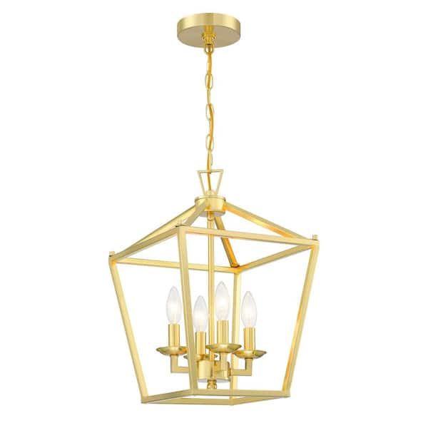 Pia Ricco 4-Light Pendant Light Soft Gold Farmhouse Light Fixture with 4 Feet Adjustable Chain