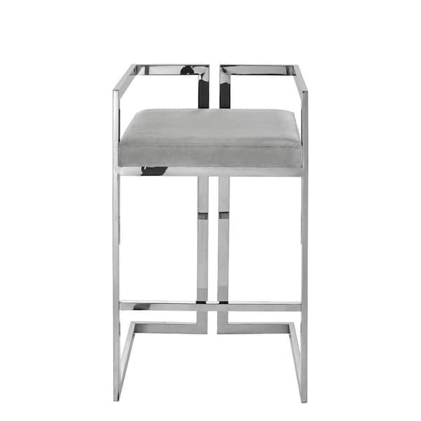 Inspired Home Ishmael Grey/Chrome Bar Cart Geometric Frame Velvet