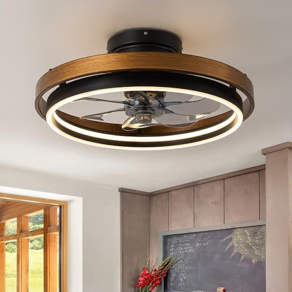 RRTYO Nihar 19.6 in. Farmhouse Round Indoor Black Standard Ceiling Fan with Color-Changing Integrated LED Light with Remote