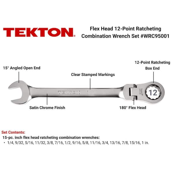 15-Piece (1/4-1 in.) Flex Head 12-Point Ratcheting Combination Wrench Set