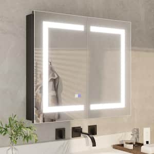 36 in. W x 26 in. H Rectangular Silver Aluminum Recessed/Surface Mount Dimmable Medicine Cabinet with Mirror LED