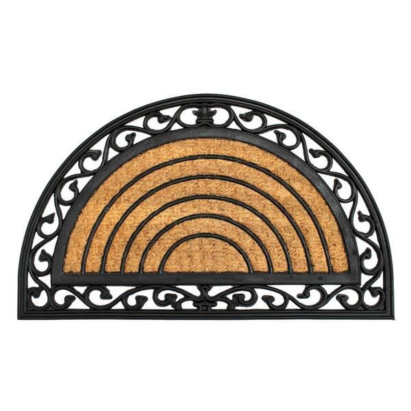 NEW 18 x 30 in Half Circle Door Mat Natural Coir Recycled Rubber