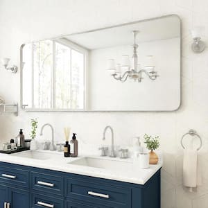 72 in. W x 32 in. H Rectangular Aluminum Framed Wall Bathroom Vanity Mirror in Silver