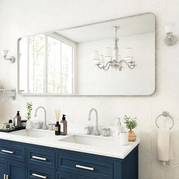 TOOLKISS 72 in. W x 32 in. H Rectangular Aluminum Framed Wall Bathroom Vanity Mirror in Silver