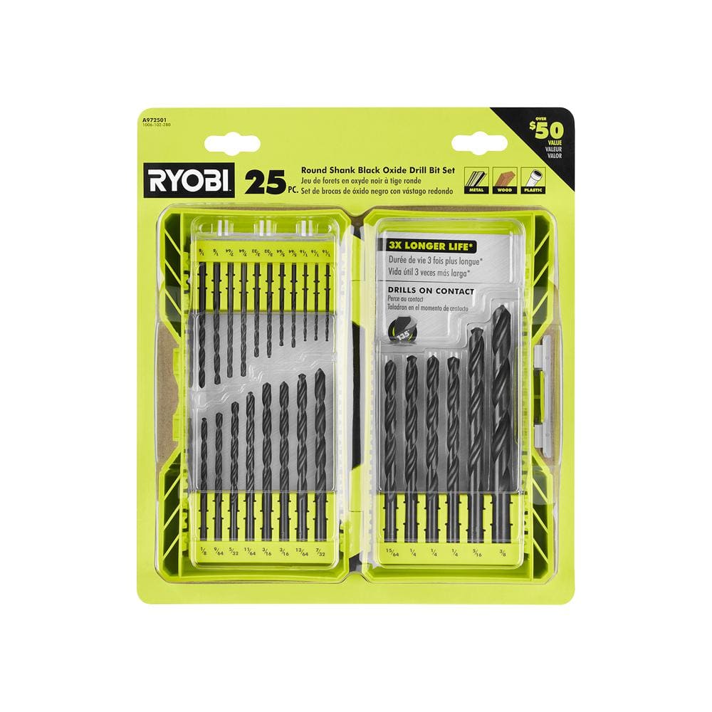 RYOBI Black Oxide Round Shank Drill Bit Set (25-Piece) - The Home Depot