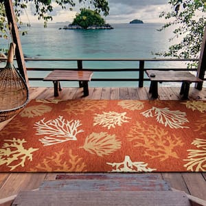 Outdoor Escape Sea Reef Terracotta 3 ft. x 9 ft. Indoor/Outdoor Runner Rug