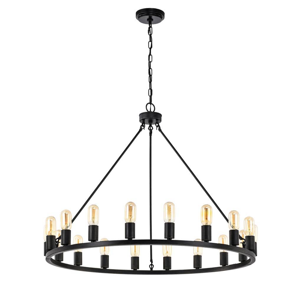 Antique Black Iron Wagon Wheel Chandelier with 18 Lights