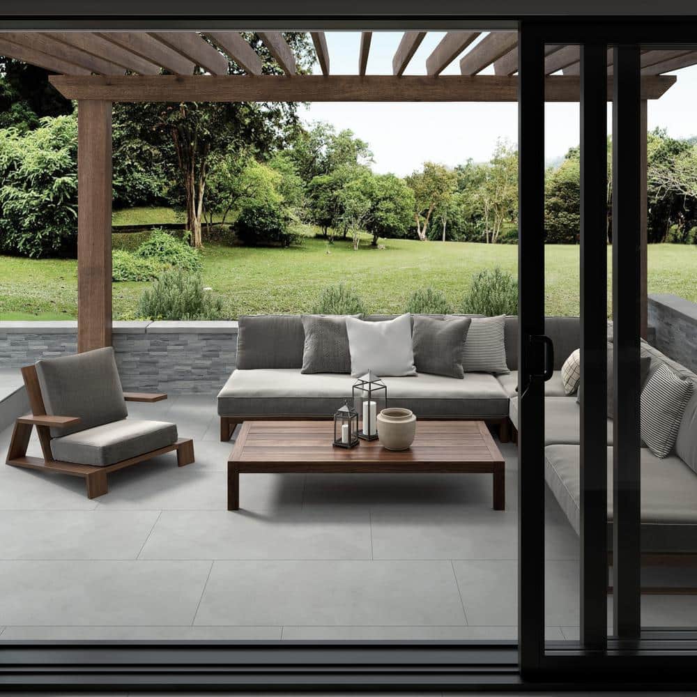 24" x 24" Silver Porcelain Concrete Look Tile