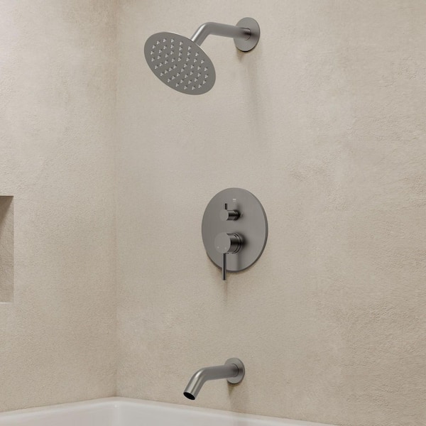 GRANDJOY Single Handle 6 in. Wall Mount 1-Spray Tub and Shower Faucet 2.5 GPM in Brushed Nickel Valve Included