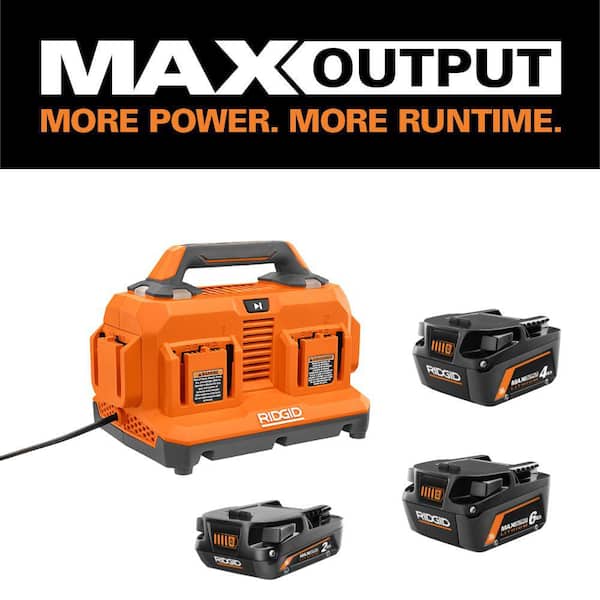 18V Lithium-Ion MAX Output 6.0 Ah, MAX Output 4.0 Ah, and MAX Output 2.0 Ah Batteries with 18V 6-Port Sequential Charger