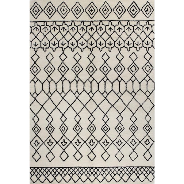 BASHIAN Chelsea Ivory/Black 9 ft. x 12 ft. (8'6" x 11'6") Moroccan Contemporary Area Rug