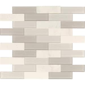 Xpress Mosaix Peel 'N Stick Daphne White 14 in. x 12 in. Glass/Marble Brick Joint Mosaic Tile (11.64 sq. ft./Case)