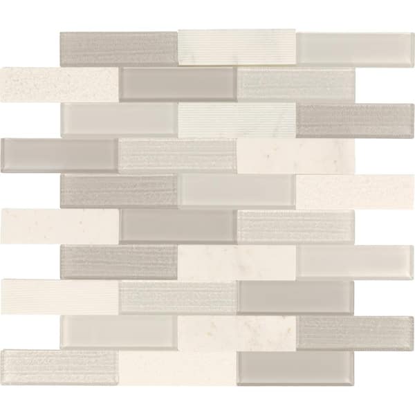 Daltile Xpress Mosaix Peel 'N Stick Daphne White 14 in. x 12 in. Glass/Marble Brick Joint Mosaic Tile (11.64 sq. ft./Case)