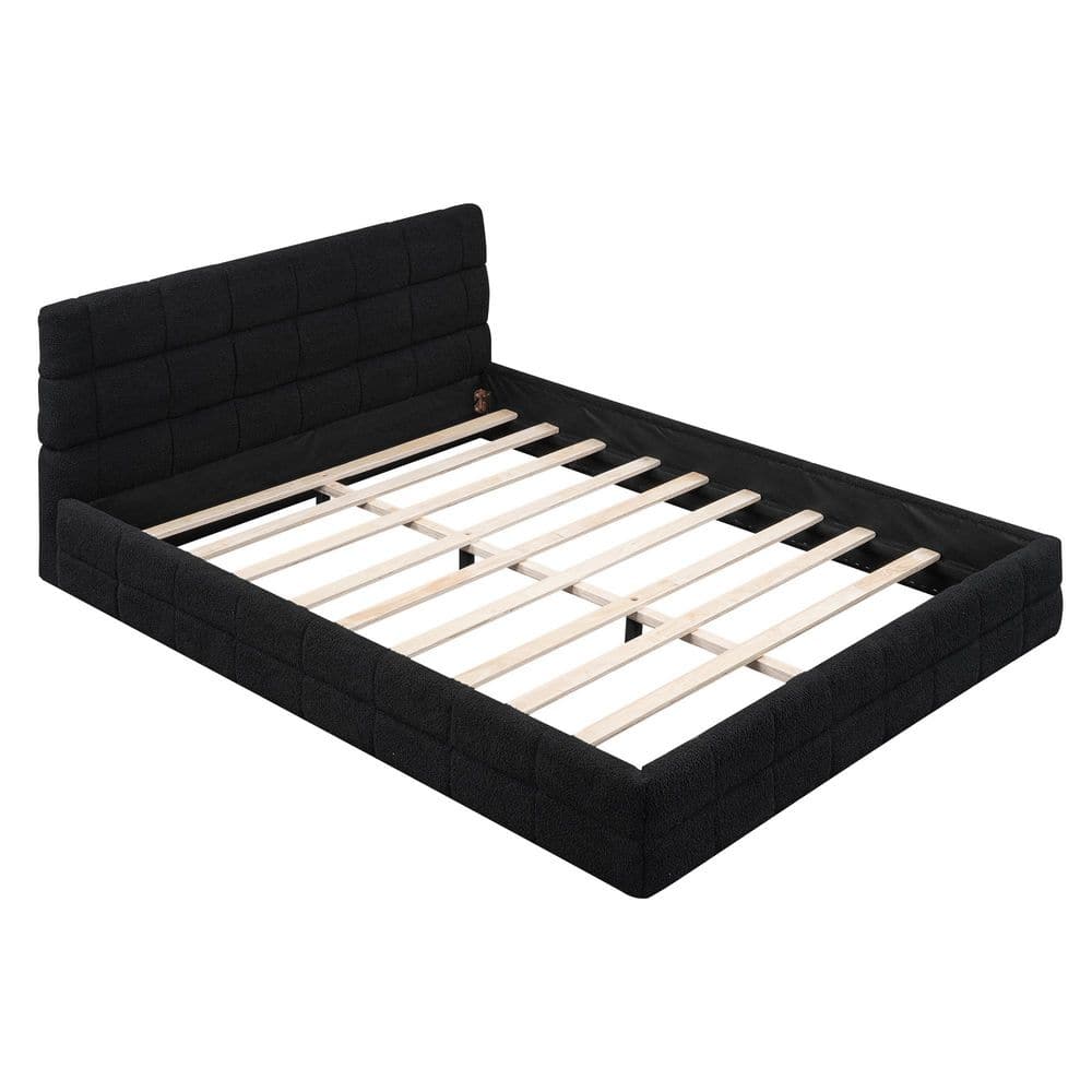 Black Wood Frame Queen Size Upholstered Platform Bed - thumbnail 4