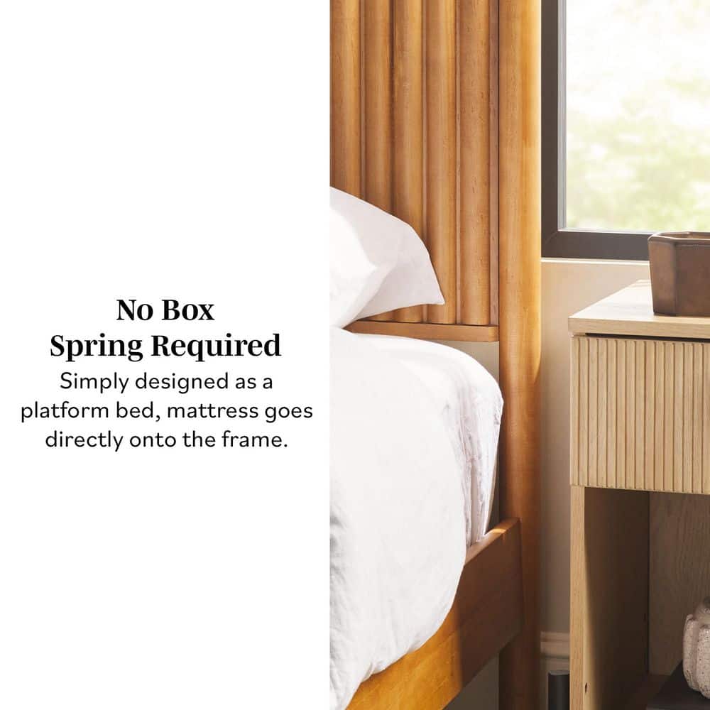 Modern Black Solid Wood Frame King Platform Bed with Unique Reeded Design Headboard - thumbnail 7