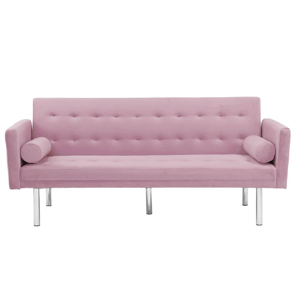 68.5 in. Pink Velvet Twin Sleeper Size Square Arm Sofa Bed PS202200097