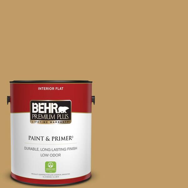 BEHR PREMIUM PLUS 1 gal. #340F-6 Mojave Gold Flat Low Odor Interior Paint & Primer