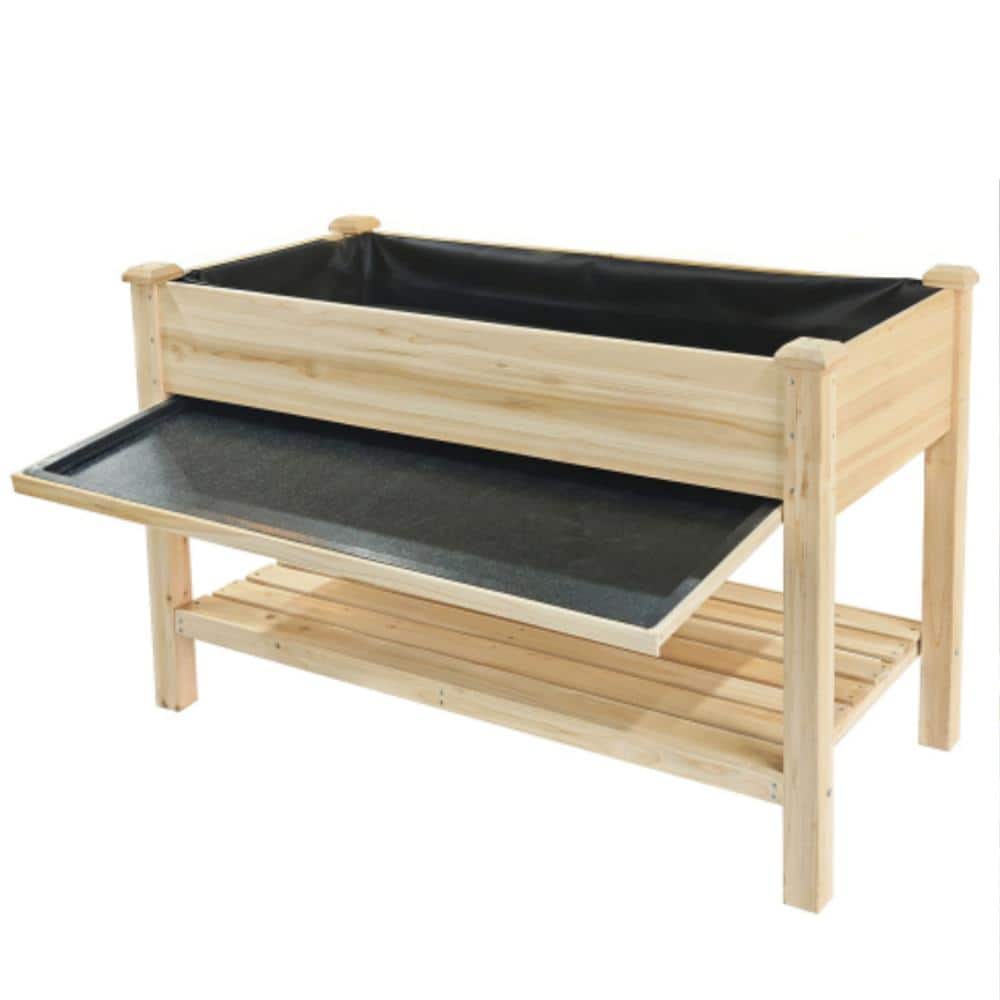 48 x 23 x 31.1 in Elevated Wood Planter Raised Garden Bed with Water Collection Tray Storage Shelf Protective Liner price history on PriceWatchPro