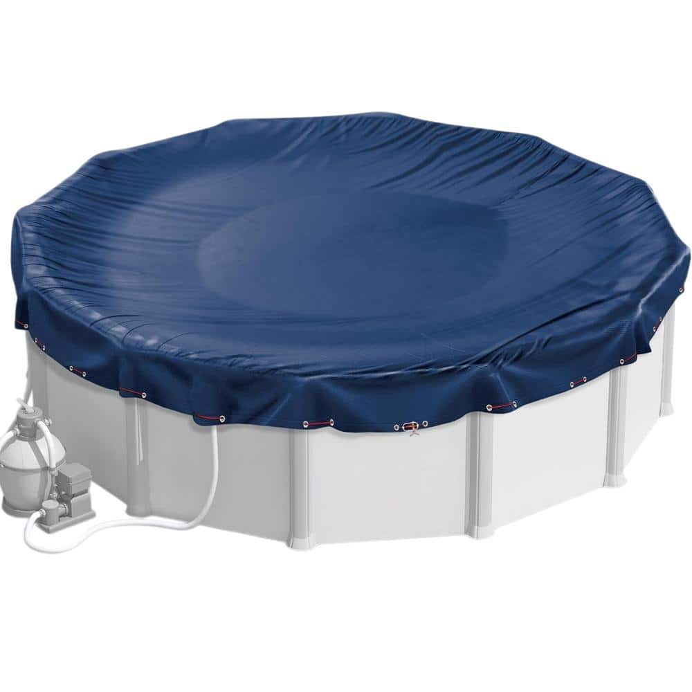 15 Ft Round Winter Pool Cover, Supreme Mesh Above Ground Swimming Pool Cover with Cable & Winch,Navy Blue