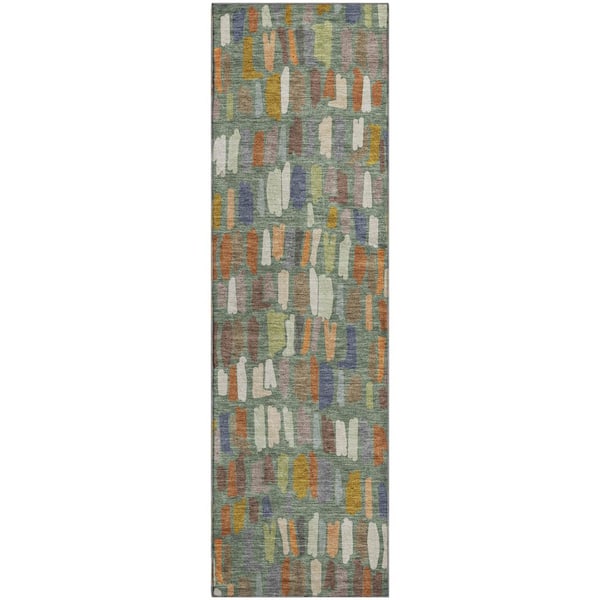 Mayfield Premium Machine Washable Abstract AMF2377 Basil 2 ft. x 7 ft. Runner Rug
