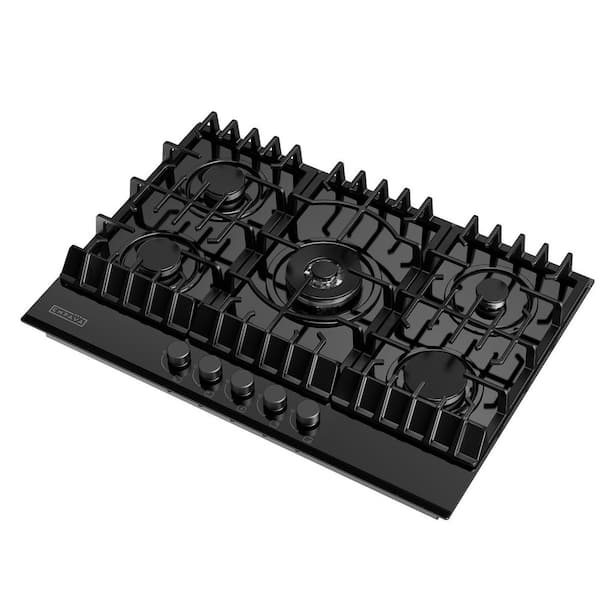 Built-in 30 in. Gas-on-Glass Gas Cooktop in Black with 5 Sealed Burners Cook Tops