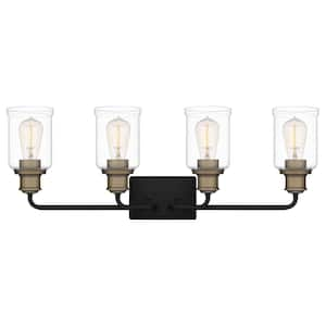 Cox 29 in. 4 Light Matte Black Vanity Light with Clear Glass