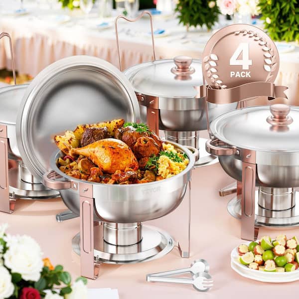 Chafing Dish Buffet Set, 5 qt. 4 Pack, Stainless Steel Chafer with 4 Full Size Pans, Round Catering Warmer Server