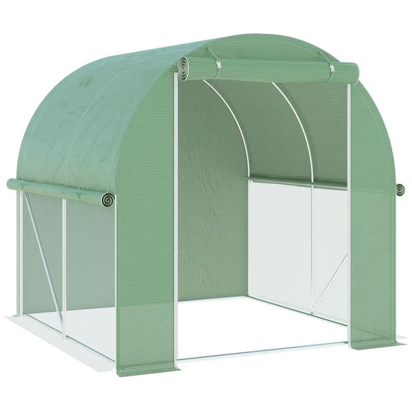 Unbranded 72 in x 72in Steel Tunnel Greenhouse-Outdoor Walk-In Hot House with Roll-Up Plastic Cover and Zippered Door