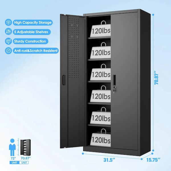 Hephastu 32 in. W x 71 in. H x 16 in. D Black Lockable Metal
