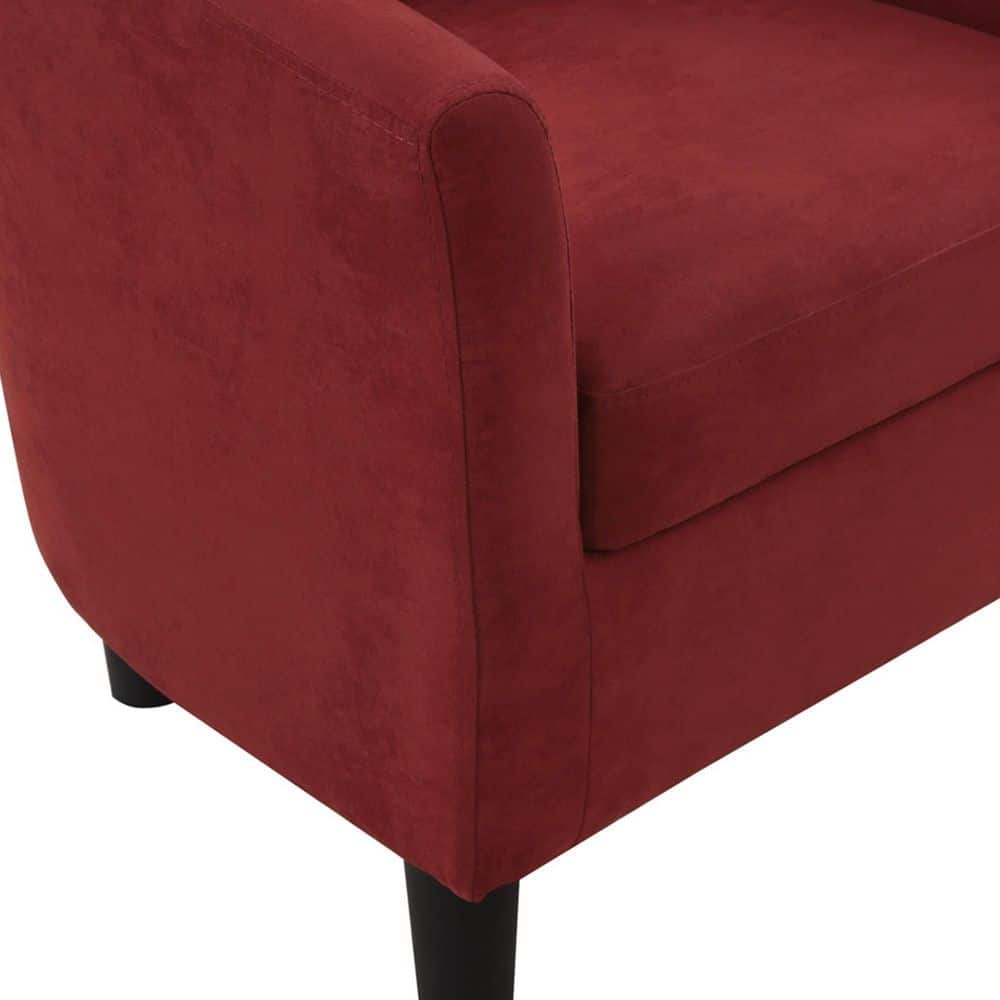 Sustainably Sourced Red Microfiber Barrel Accent Chair with Ottoman
