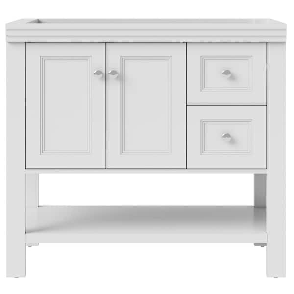 36 in. W x 17.7 in. D Single Sink Freestanding White Bath Vanity with White Integrated Resin Top and Drain Faucet Set