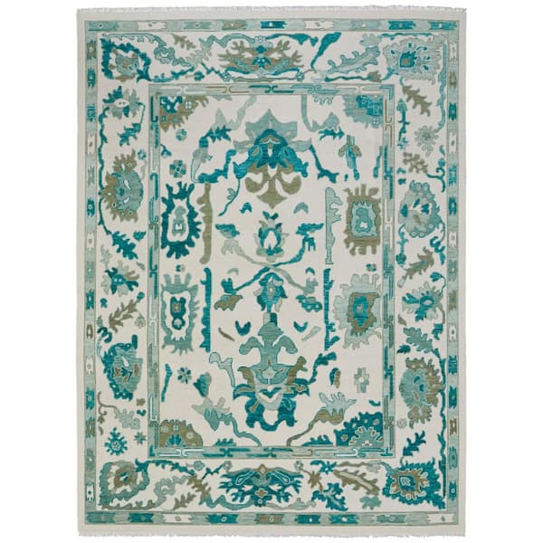 Green, Ivory Floral 4 ft. x 6 ft. Area Rug