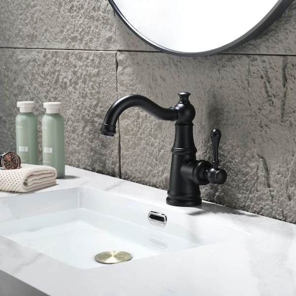 Single Handle Single Hole Bathroom Faucet Classic Brass Vanity Basin Taps in Matte Black