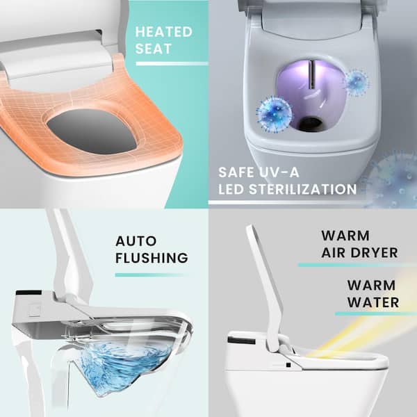 VOVO Stylement Tankless Smart Bidet One Toilet Square in White, UV-A LED Sterilization, Auto Flush, Heated Seat The Home Depot
