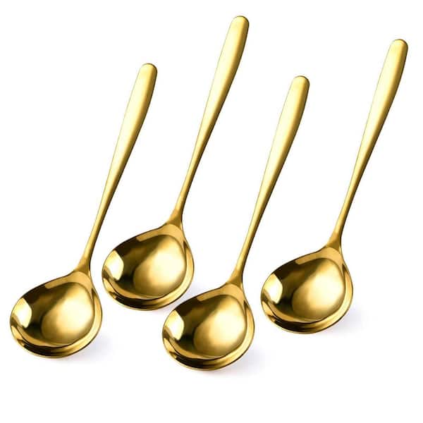4-Piece 1 oz Gold Mirror Polished 8-Inch 304 Stainless Steel Small Soup and Gravy Ladle Set for Serving