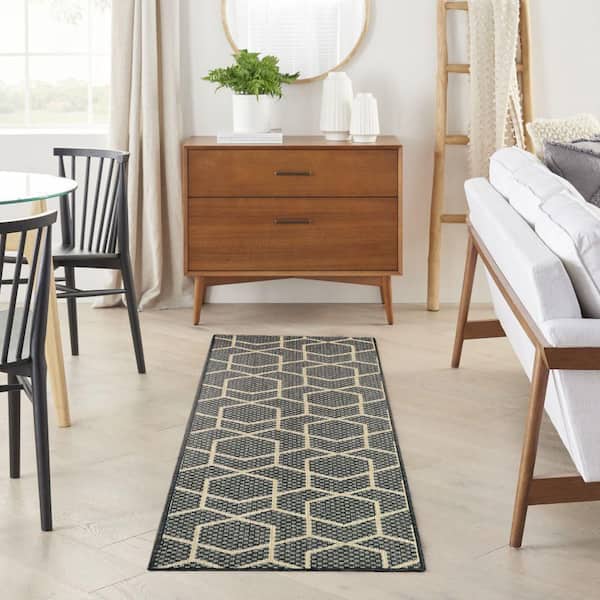 Horizon Charcoal 2 ft. x 6 ft. Indoor/Outdoor All-Over Design Contemporary Runner Area Rug