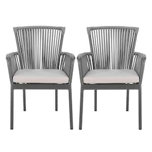 Paolo Gray Stackable Aluminum Outdoor Dining Chair with Gray Cushions (Set 2)