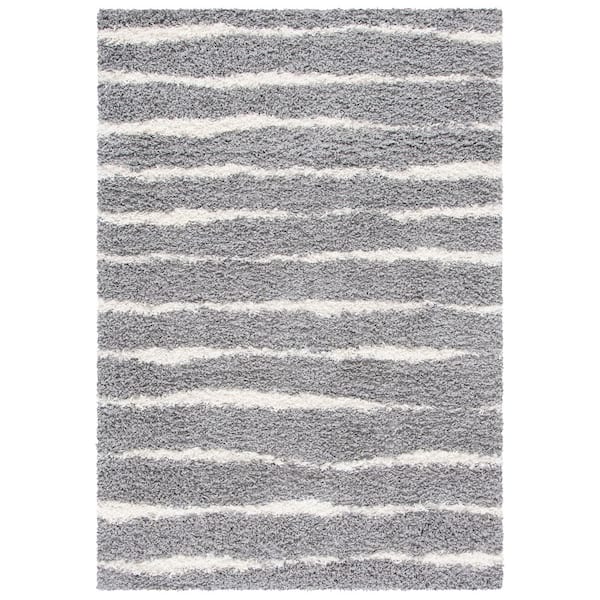 Venus Shag 11 ft. x 15 ft. Gray/Ivory Solid Color Striped Area Rug