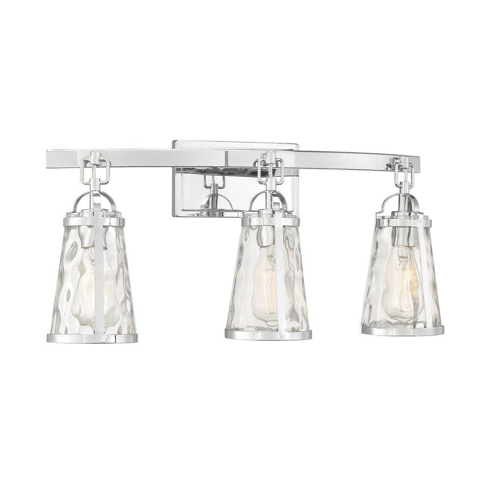Albany Polished Chrome 3-Light Vanity with Water Glass Shades
