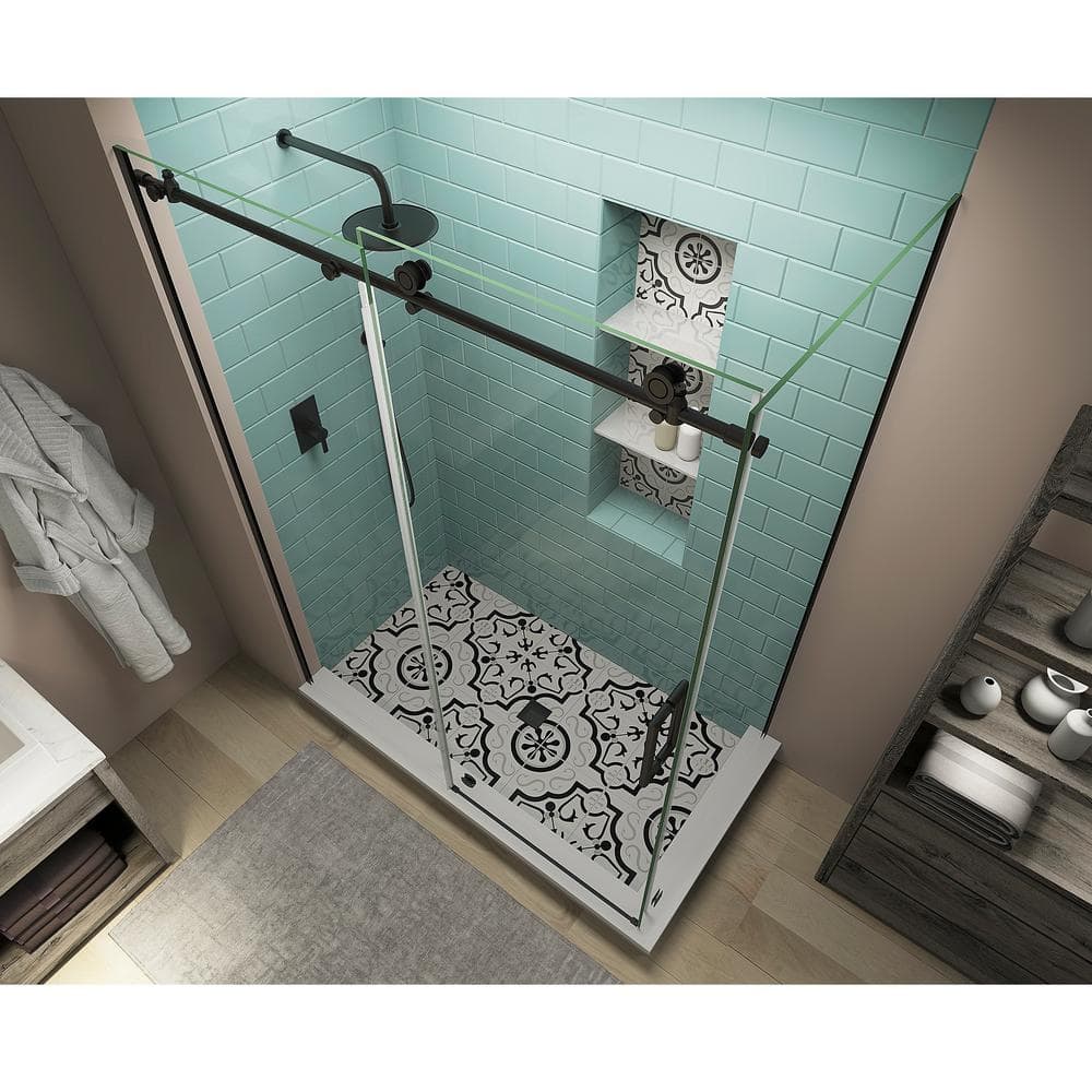 Coraline XL Matte Black Frameless Sliding Shower Enclosure