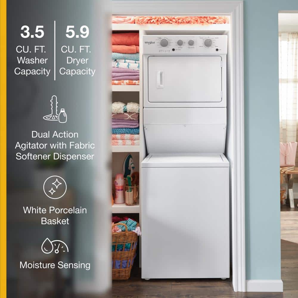 White Electric Stacked Laundry Center with 9 Wash Cycles
