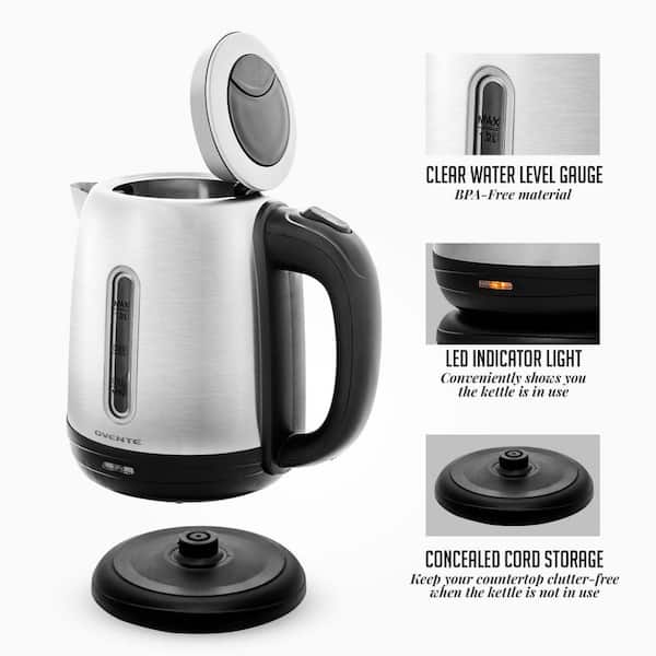 Black+Decker 1 Liter Concealed Coil Electric Kettle, 2 Years Warranty -  Grey/White
