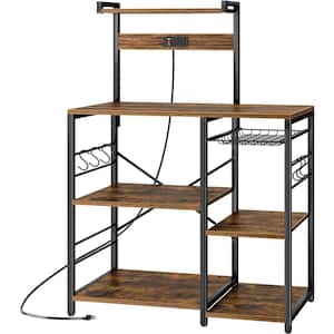 Industrial Brown Kitchen Shelves with 5-Shelfs and Power Outlet USB Charger for for Spices, Pots and Pans